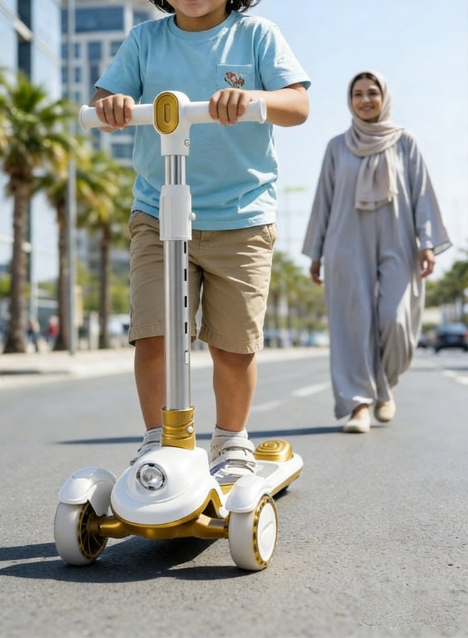 Beauenty Scooter for Kids,Kids Balance Bike with 3 Wheels with Foldable & Height Adjustable Handle for Boy Girl Age 3-18 Year,Lean to Steer,Non-Slip Deck,Scooter for Toddler with LED Light Wheel and Music - Image 2